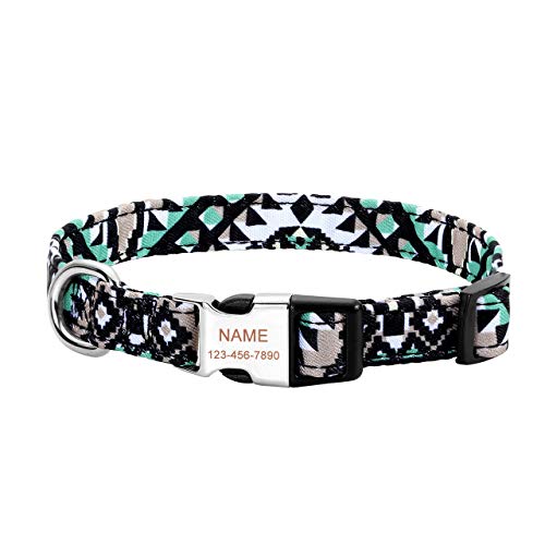 Filhome Personalisiertes Hundehalsband Halsband mit Hundename und Telefonnummer Längenverstellbares Collar für Kleine Mittlere und Große Hunde Grünes Kaleidoskop/M von Filhome