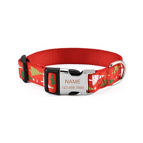 Filhome Personalisiertes Hundehalsband Weihnachts Halsband mit Hundename und Telefonnummer Längenverstellbares Collar für Hunde und Katzen Weihnachtsbaum/S von Filhome