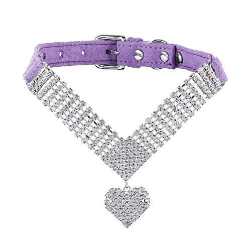 Filhome Personalisiertes Katzenhalsband mit Namen und Telefonnummer, Verstellbar Kristall Halsband für Kätzchen mit Herz Anhänger 28-35 cm (Violett) von Filhome