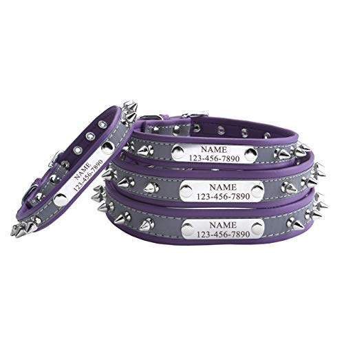 Filhome Personalisiertes reflektierendes Hundehalsband mit eingraviertem Namensschild, Hundehalsband aus Leder mit Nieten von Filhome