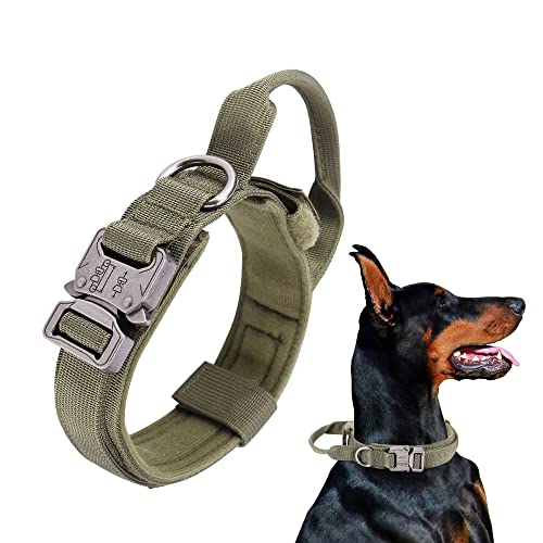 Filhome Taktisches Hundehalsband Verstellbares Nylon Militär Halsbänder mit Griff Heavy Duty Metallschnalle für Mittlere und Große Hunde Grün (XL Size) von Filhome