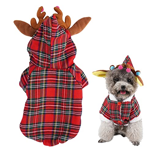 Filhome Weihnachten Hundekostüme Haustier Rentier Kostüm Hoodies warme Hundemantel Elchkostüm Wintermantel Hundbekleidung für Kleine Mittel Hunde und Katze (S-Halsumfang: 28cm, Brustumfang: 38cm) von Filhome