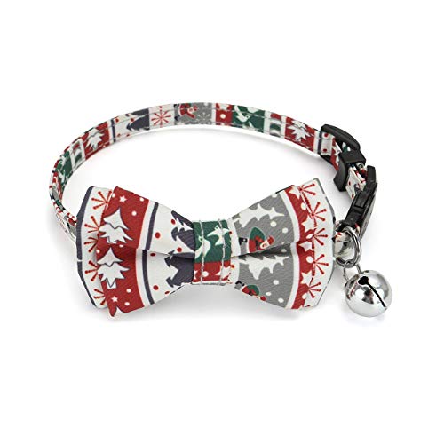 Filhome Weihnachten Katzenhalsband Weihnachtsmann Schneeflocken Muster Kätzchenhalsband mit Glocken für Kätzchen Katze von Filhome