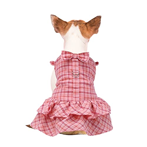 Haustierkleid für Hunde und Katzen, mit Leine, für kleine und mittelgroße Hunde, kariert, rosa Kleid mit Leine, Welpen, Kaninchen, Haustiergeschirr und Leine (L) von Filhome