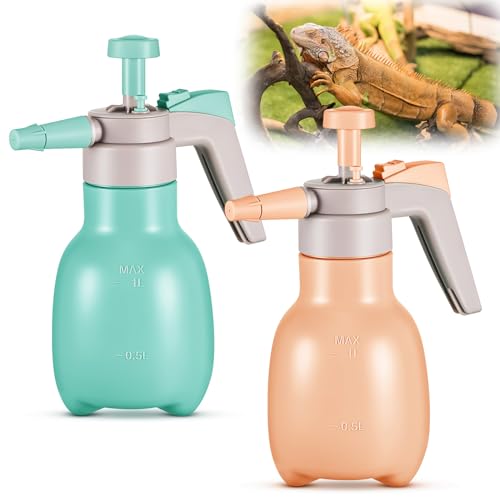 FillTouch 2 Stück Hochleistungs-Sprühflasche für Reptilien, 958 ml, für Reptilien, Terrarium, Luftbefeuchter, Reptiliensprüher für Geckos, Schildkröten, Eidechsen, Rosa, Grün von FillTouch