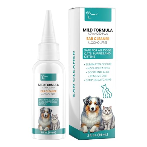 Dog Ear Cleaner Solution, 59ml Dog Ear Care Liquid Portable, Safe Gentle Pet Supplies Liquid, Pet Ear Cleaner Solution, Soothing Canaural Ear Drops, Easy To Use, Portable for Dogs Cats Rabbits Gerbils von Filvczt