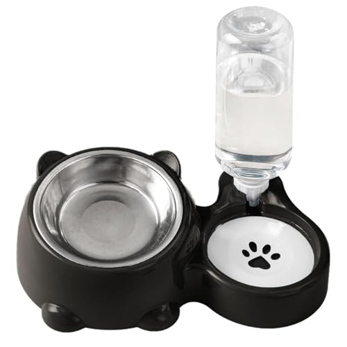 Pets Water Food Bowl Set, Double Bowls Dispenser, 2 in 1 Cat Tilted Water Food Bowl Set, Double Bowls Set, Silicone Mat Tray, Easy to Use, Portable for Dogs, Cats, Medium Pets von Filvczt