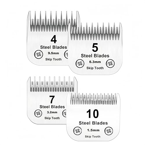 Filymosie 10 + 7 + 5 + 4 Springzahn-Klingen, abnehmbare Fellpflegestahlklinge, kompatibel mit Oster A5, Wahl KM10 Serie, Schnittlänge 3,2 mm, 4 Stück von Filymosie