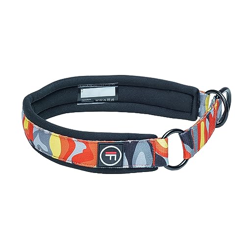 FINNERO CAMOCOLOR Halbwürger-Hundehalsband, weiches und gepolstertes Martingal-Halsband für Hunde, Camouflage-Design, breiter und bequemer Sitz (S, orange) von FinNero