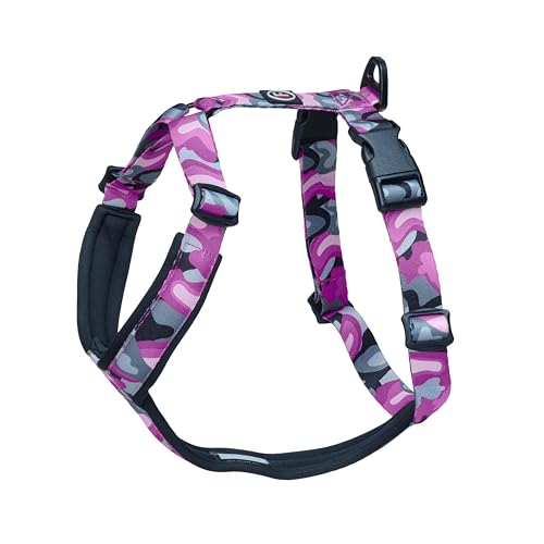 FINNERO CAMOCOLOR Verstellbares Hundegeschirr, Y-förmiges Geschirr mit Neoprenpolsterung, sportlich, bequem, einfach zu bedienen Geschirr (Rosa, L) von FinNero