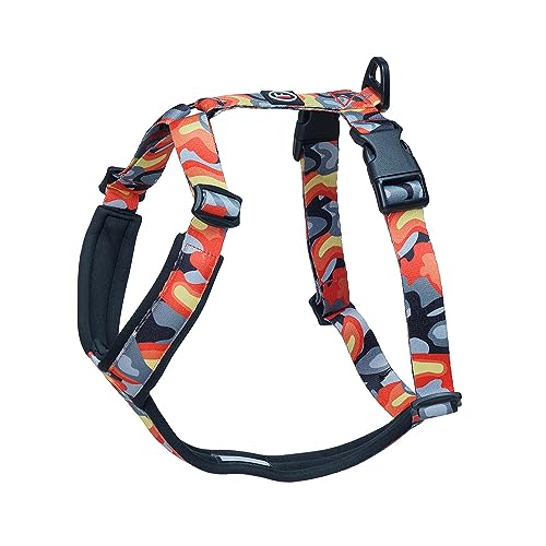 FINNERO CAMOCOLOR Verstellbares Hundegeschirr, Y-förmiges Geschirr mit Neoprenpolsterung, sportlich, bequem, einfach zu bedienen Geschirr (Orange, XL) von FinNero