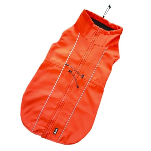 FINNERO Sport Softshell-Hundejacke, Ganzjahres-Hundemantel, Winddicht, reflektierend, warme Weste (Größe XL, Orange) von FinNero