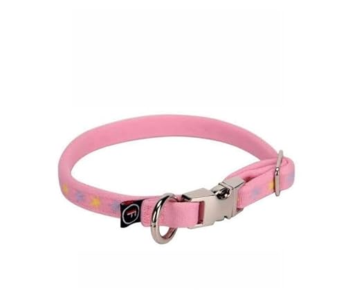 FINNERO Bambino Weiches Welpenhalsband, Gepolstertes Verstellbares Halsband Für Kleine Hunde Und Katzen, Mit Sternenmuster, Bequeme Passform (1 cm breit, Girly Pink) von FinNero