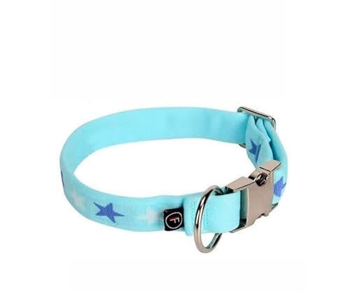 FINNERO Bambino Weiches Welpenhalsband, Gepolstertes Verstellbares Halsband Für Kleine Hunde Und Katzen, Mit Sternenmuster, Bequeme Passform (2 cm breit, Blue Lagoon) von FinNero