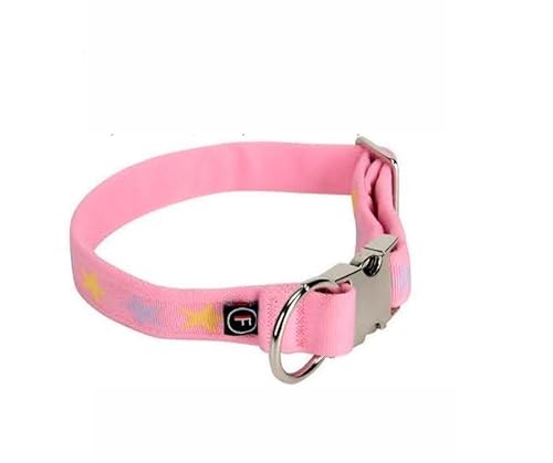 FINNERO Bambino Weiches Welpenhalsband, Gepolstertes Verstellbares Halsband Für Kleine Hunde Und Katzen, Mit Sternenmuster, Bequeme Passform (2 cm brei, Girly Pink) von FinNero