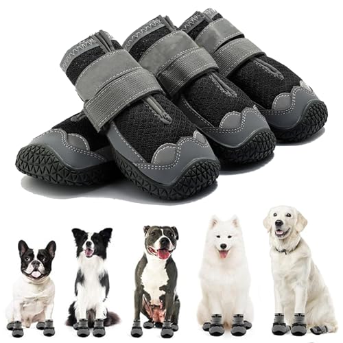 Fine jade2 Hundeschuhe Pfotenschutz Outdoor Verstellbarem Reflektierendem Klettverschluss Hundestiefel wasserdichte Hundeschuhe für Kleine, Mittlere und Große Hunde, Sport im Freien, Schwarz von Fine jade2