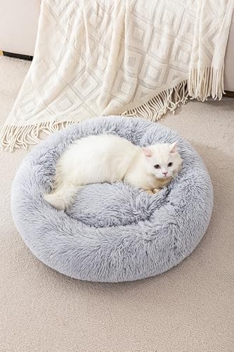 Rundes Katzenbett, Katzen- und Hundebett, kleines Haustierbett, flauschiges Katzenbett, rundes flauschiges Hundebett, niedliches Katzenbett, beruhigendes Donut-Hundebett, beruhigendes Haustierbett, von Finenohoory