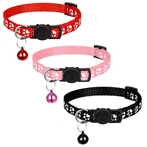 Fingertoys Verstellbares Halsband für Kätzchen, mit Glöckchen und Sicherheitsschnalle, Anti-Strangulierung, reflektierendes Halsband für Katzen, Kätzchen, Welpen (schwarz + rot + rosa) von Fingertoys