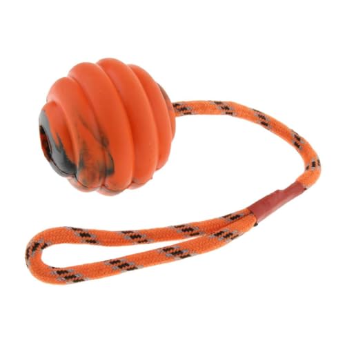 Finlon Hundeball aus Gummi mit Schnur – 6,5 cm Orange Pet Play von Finlon