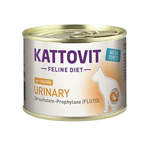 Kattovit Feline Diet Urinary Huhn | 12 x 185 g | Nassfutter für ausgewachsene Katzen | Bei Struvitsteinrezidiven & Erkrankungen der unteren Harnwege | Reduzierter Magnesiumgehalt von Kattovit