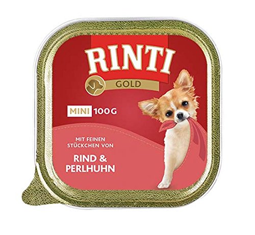 RINTI Gold Mini Rind & Perlhuhn | Hunde Nassfutter | 10x100g | für kleine Hunde | ohne Getreide | ohne Kohlenhydrate von Rinti