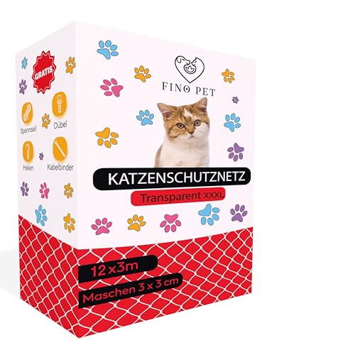 FinoPet Katzennetz 12x3 Meter für Balkon transparent inklusive Befestigungsmaterial, Katzenschutznetz Katzengitter Schutznetz Sicherheitsnetz Balkonnetz für Katzen, Katzennetz für Balkon ohne Bohren FinoPet Katzennetz 12x3 Meter für Balkon transparent inklusive Befestigungsmaterial, Katzenschutznetz Katzengitter Schutznetz Sicherheitsnetz Balkonnetz für Katzen, Katzennetz für Balkon ohne Bohren von FinoPet