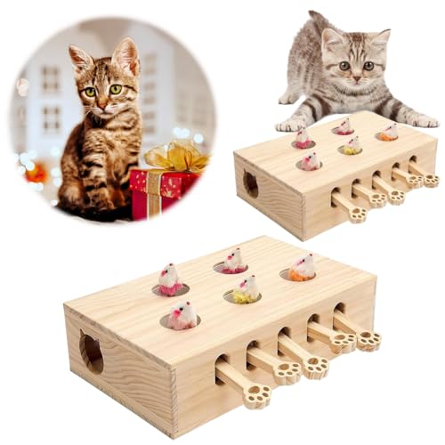 Fiorky Katzenspielzeug, Katzenkratzer aus Wellpappe, Cats Whack A Mole Game Katzen-Pop-Up-Spielzeug 3/5-Loch Whack A Mole Katzenspielzeug, lustige Jagdspielzeugkiste aus Holz, interaktiv for von Fiorky