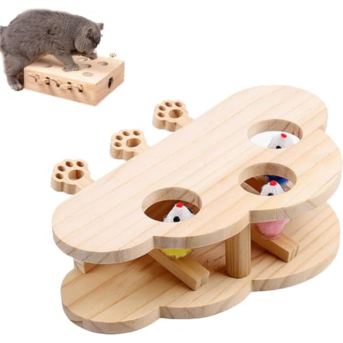 Fiorky Katzenspielzeug, Katzenkratzer aus Wellpappe, Cats Whack A Mole Game Katzen-Pop-Up-Spielzeug 3/5-Loch Whack A Mole Katzenspielzeug, lustige Jagdspielzeugkiste aus Holz, interaktiv for von Fiorky