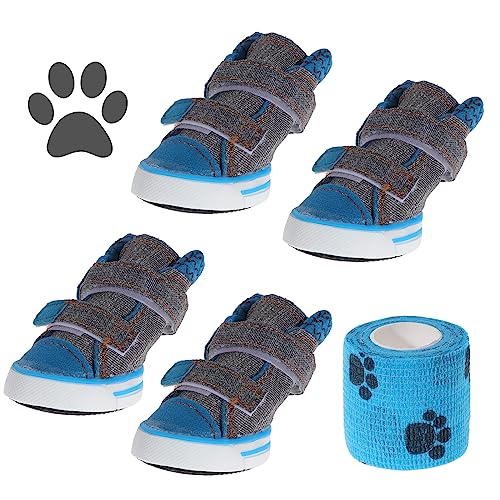 Fippy 4PCS Hundeschuhe für Spaziergänge, Canvas Hundeschuhe, rutschfeste Schuhe für Haustiere Hund Pfote Protektoren für kleine Hunde für Spaziergänge im Freien (2#-Breite: 3.1cm Länge: 4.1cm, Grau) von Fippy