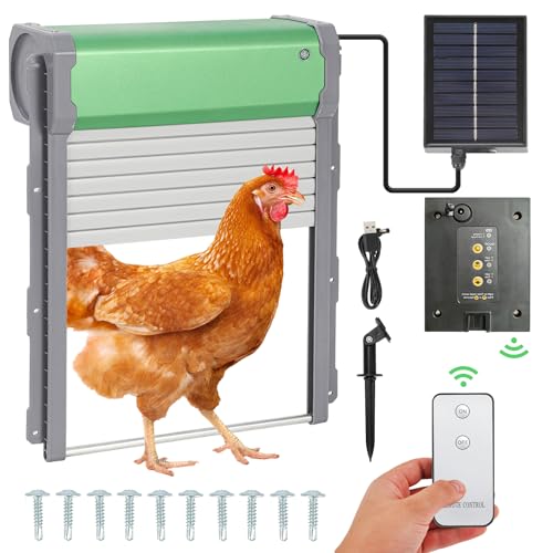 Fiqops Automatische Hühnerklappe Solar, Aluminum Lichtsensor Elektrische hühnerklappe mit Intelligenter Einklemmschutz,Timer,Fernbedienung, Hühnertür Türöffner 30x10x37 cm von Fiqops