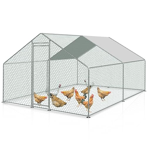 Fiqops Hühnerstall 3x3x2m Metall Freilaufgehege Freigehege, Hühnerkäfig Kleintierstall Voliere mit Dachplane, Heimtiergehege für Hühner Geflügel Kleintiere von Fiqops