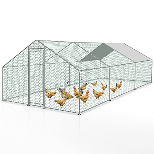 Fiqops Hühnerstall 3x6x2m Metall Freilaufgehege Freigehege, Hühnerkäfig Kleintierstall Voliere mit Dachplane, Heimtiergehege für Hühner Geflügel Kleintiere von Fiqops