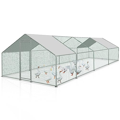 Fiqops Hühnerstall 3x8x2m Metall Freilaufgehege Freigehege, Hühnerkäfig Kleintierstall Voliere mit Dachplane, Heimtiergehege für Hühner Geflügel Kleintiere von Fiqops