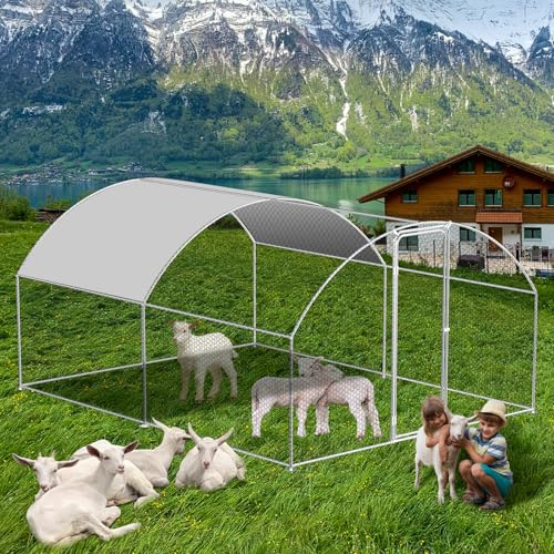 Fiqops Hühnerstall Freilaufgehege 3x4x2m, Verzinkter Stahl Hühnerhaus Geflügelstall, Dome Roof mit Schloss und Wasserdichtes PE-Farbtuch, für Hühnerkäfig Vogelkäfig Kleintiere Pflanzen von Fiqops