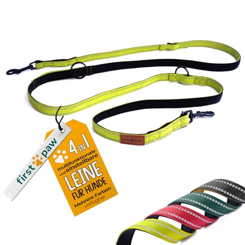 FIRSTPAW Dog Leash - Trainingsleine für Hunde - Gelbe Hundeleine 2m für Klein, Mittelgroße und Große Hunde - Doppelleine für 2 Hunde - Gepolstert, Multifunktionelle und Verstellbare Leine Hund von FirstPaw