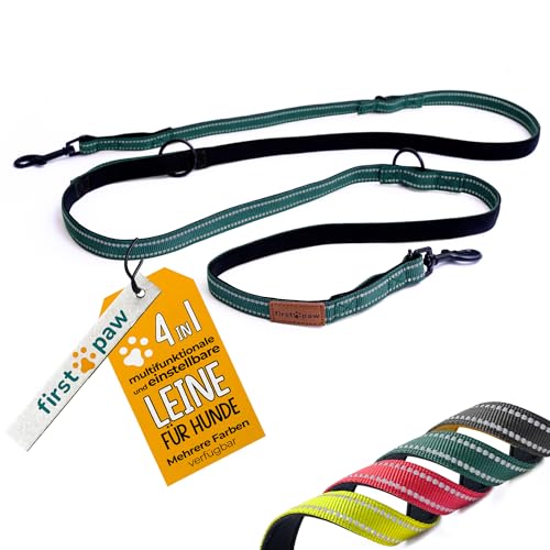 FIRSTPAW Dog Leash - Trainingsleine für Hunde - Grüne Hundeleine 2m für Klein, Mittelgroße und Große Hunde - Doppelleine für 2 Hunde - Gepolstert, Multifunktionelle und Verstellbare Leine Hund von FirstPaw