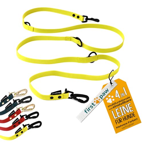 FIRSTPAW Dog Leash - Wasserdichte Trainingsleine für Hunde - Gelbe Hundeleine 2m für Klein, Mittelgroße und Große Hunde - Doppelleine für 2 Hunde - Multifunktionelle und Verstellbare Leine Hund von FirstPaw