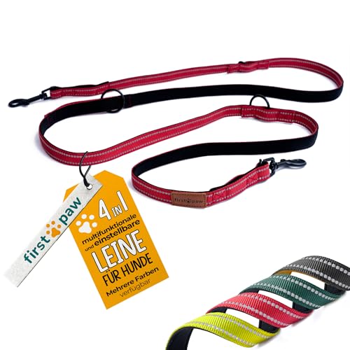 FIRSTPAW Dog Leash - Trainingsleine für Hunde - Rote Hundeleine 2m für Klein, Mittelgroße und Große Hunde - Doppelleine für 2 Hunde - Gepolstert, Multifunktionelle und Verstellbare Leine Hund von FirstPaw