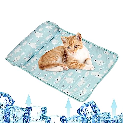 Firulab Kühlmatte für Hunde Katzen, 40x60 cm Eisseide Haustierkühlmatte mit Kissen, tragbarer und waschbarer Kühlkissen Schlafmatten für Hunde- und Katze Sommer von Firulab