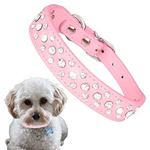 Pet Strass Halsband | Hundehalsband aus PU-Leder mit DREI Reihen | Hundehalsband für Hunde und Katzen, verstellbares Hundehalsband, schönes -Haustier-Aussehen für kleine Hunde von Firulab