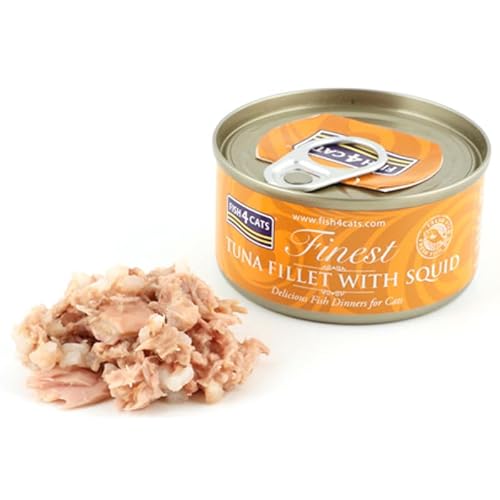 Fish4Dogs - Fish4Cats Latas Naturales para Gato - 1975 - 70 Grs. (Lata), Atún con Calamar von Fish4Dogs