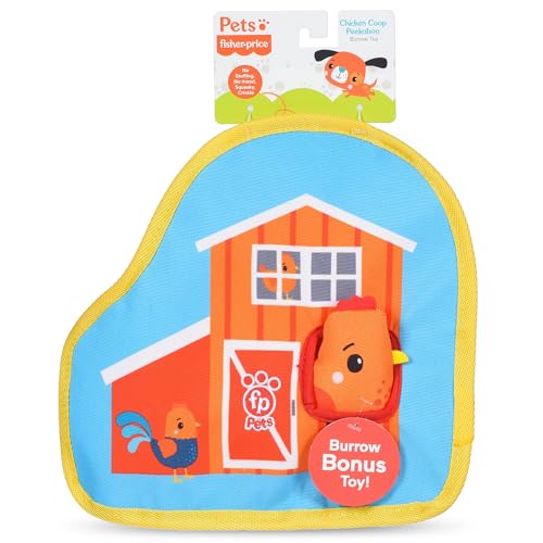 Fisher-Price for Pets Hühnerstall Peek-a-Boo Burrow Hundespielzeug Flattie Stil Haustier Plüsch Entwicklungsspielzeug für Hunde von Fisher-Price