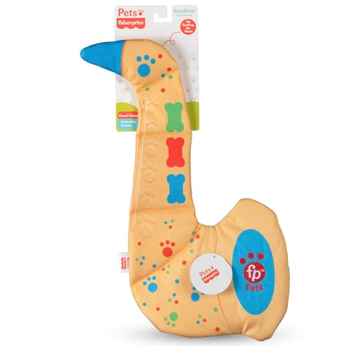 Fisher-Price for Pets SaxBone Rip and Reveal Hundespielzeug, Flattie Style Hundespielzeug ohne Füllung, füllungsfreies Hundespielzeug, Bonusspielzeug im Inneren von Fisher-Price