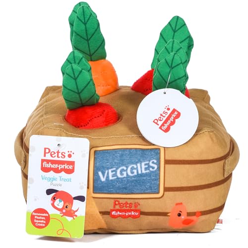 Fisher-Price for Pets Veggie Treat Puzzle Hundespielzeug, Burrow-Stil, Spielzeug mit abnehmbaren Mini-Plüschen, Verwendung als Leckerli-Spender, Entwicklungsspielzeug für Hunde von Fisher-Price