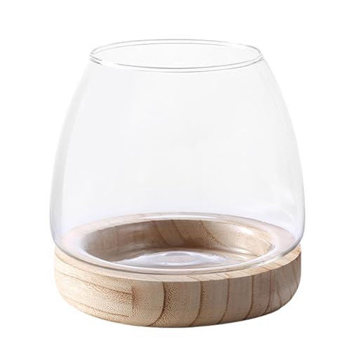 Fisssure Hydroponisches Pflanzenterrarium aus Glas - Transparente Holzvase Schale | Weithals-, Terrarium, Glas-Hydrokultur-Pflanzgefäß, klare Fischschale für die Heimdekoration von Fisssure