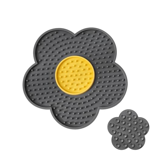 Fisssure Leckmatte für Haustiere, Leckmatte für Katzen - Saugnäpfe sichern die Leckmatte,Leckmatte verbessert das Butter-Leckpad-Erlebnis, interaktives Haustierspielzeug, Blumen-Silikonpad zum von Fisssure