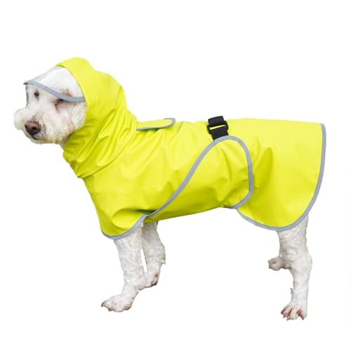 Fisssure Regenjacke für Hunde, wasserdicht, reflektierend, Seilloch und Streifen, leichte Regenjacke, Poncho-Kapuzenpullover, verstellbar, wasserdicht, für kleine bis große Hunde und Welpen von Fisssure