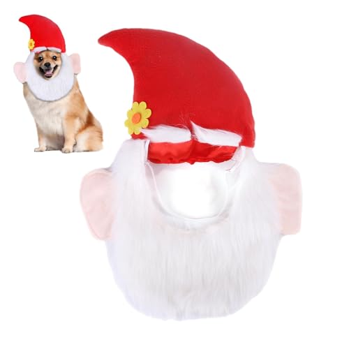 Fisssure Weihnachtsmütze für Hunde, realistischer Plüsch-Bart mit niedlicher Blume, verstellbare, bequeme Haustier-Kopfbedeckung mit elastischem Band für mittelgroße und große Hunde von Fisssure