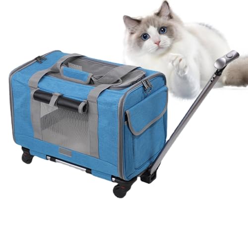 Reisetrolley für Katzen – Transportbox für Haustiere mit Teleskopgriff, Reisetasche für Hunde | Transportbox für Haustiere mit Tragegurt, atmungsaktiver Umhängetasche für Haustiere, rollende, von Flug von Fisssure