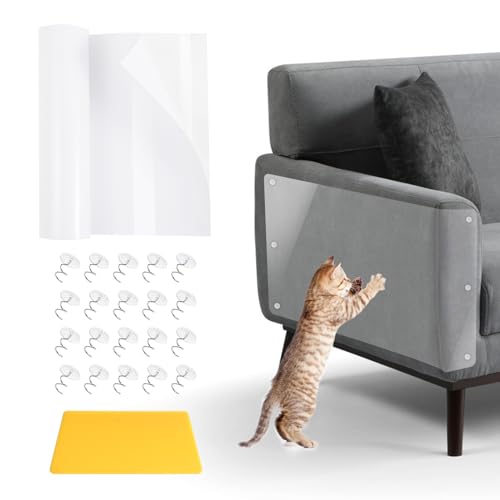 Kratzschutz Katze Tape 20cmx5m, Transparent Kratzschutz Sofa Katze Pad Hunde Kratzschutz für Türen Anti Kratz Folie für Katzenfür Möbel Couch Tür Wand Kratzabwehr von Fisynug